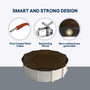 Brown pool cover with smart and strong design features on a gray background