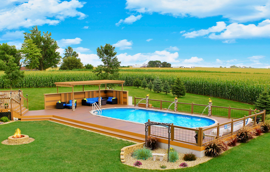 Semi Inground Pool install with Full Deck Surrounding